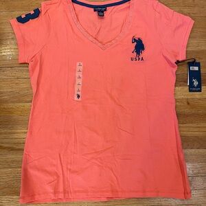 US Polo Association Coral V-Neck Women's Top